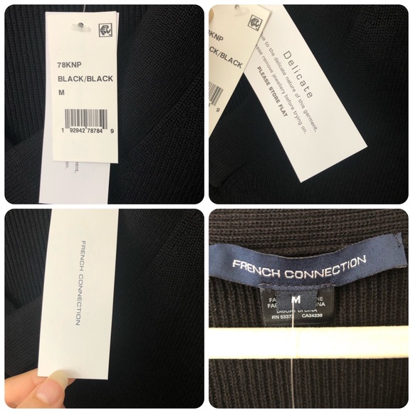 French Connection Caballo floral lace sleeve sweater black knit coquette bow M - Picture 6 of 13